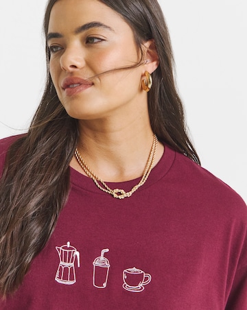 Burgundy Coffee Embroidery T-Shirt