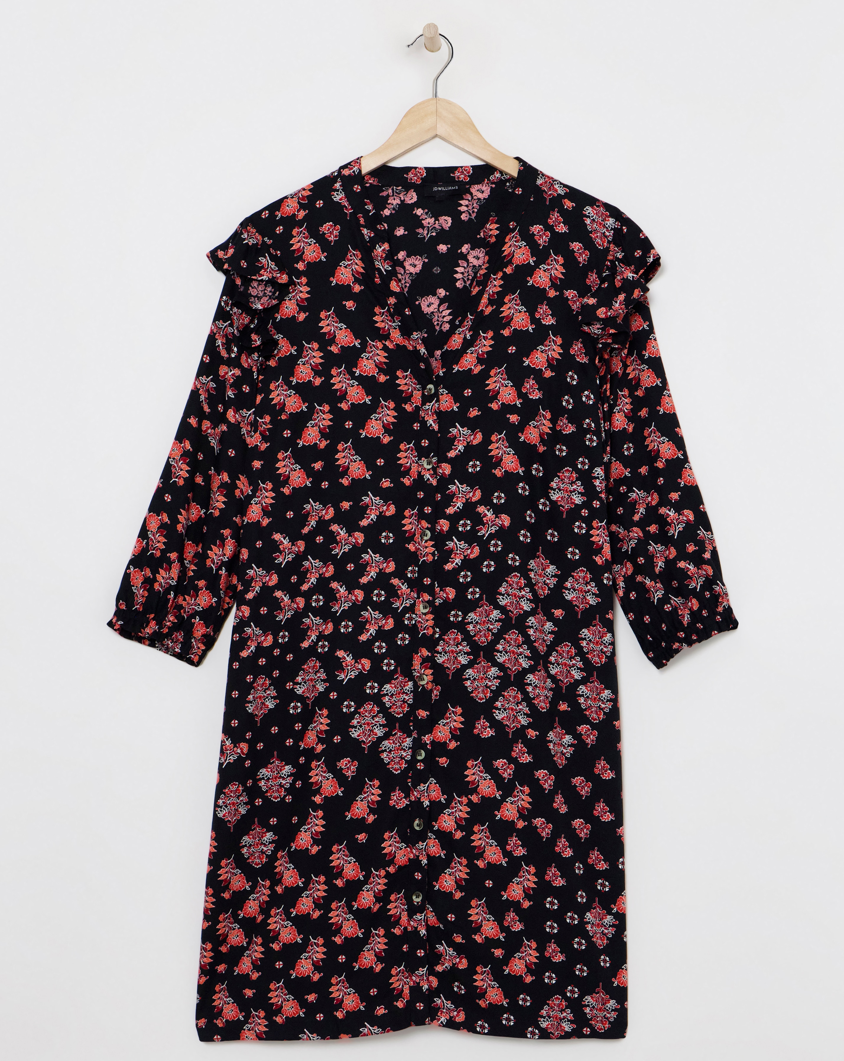 Viscose Twill Frill Shoulder Shirt Dress