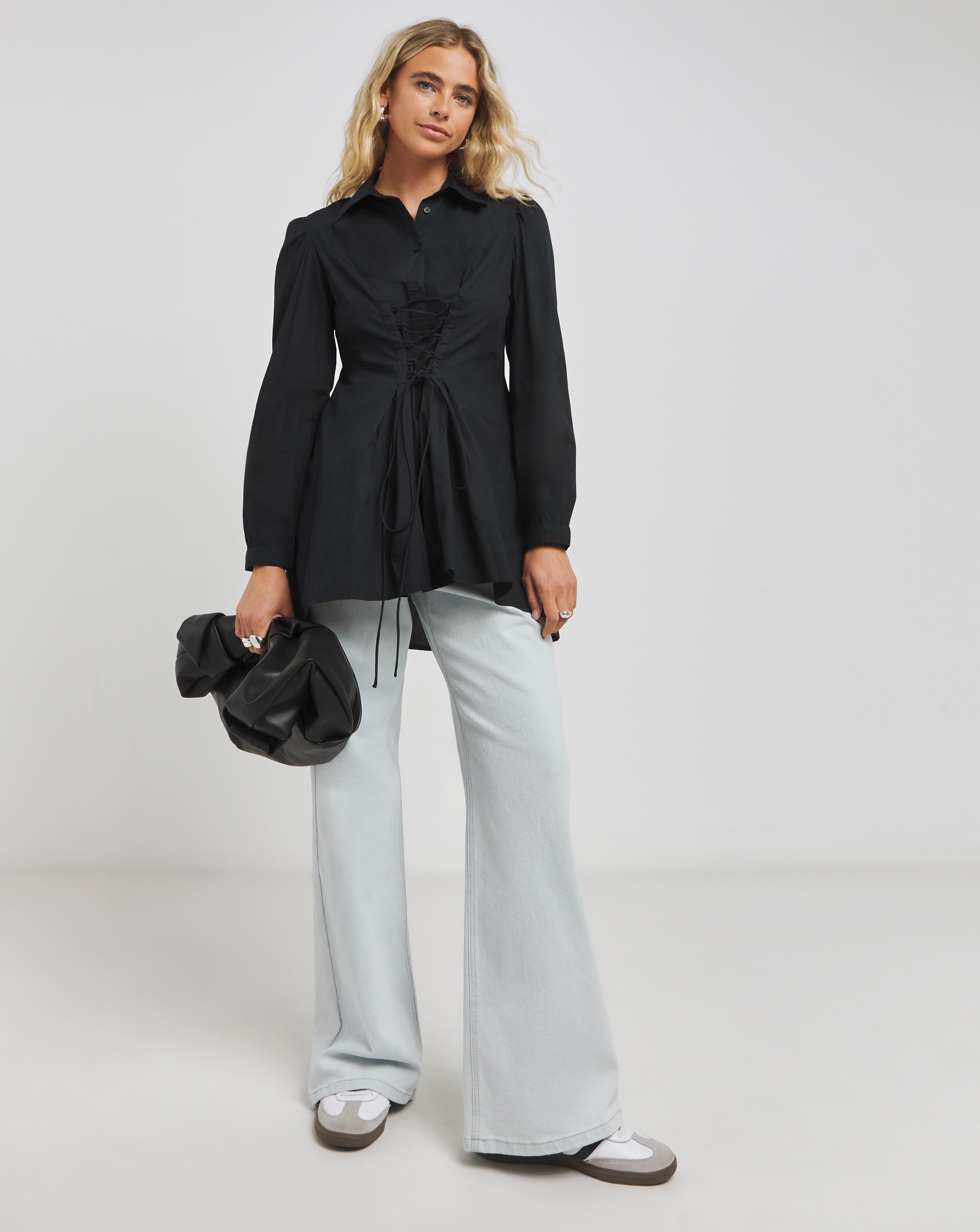 Black Longline Adjustable Corset Shirt