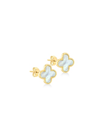 9ct Yellow Gold Clover Mother of Pearl Stud Earring