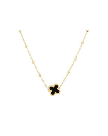 9ct Yellow Gold Black Onyx Clover Necklace