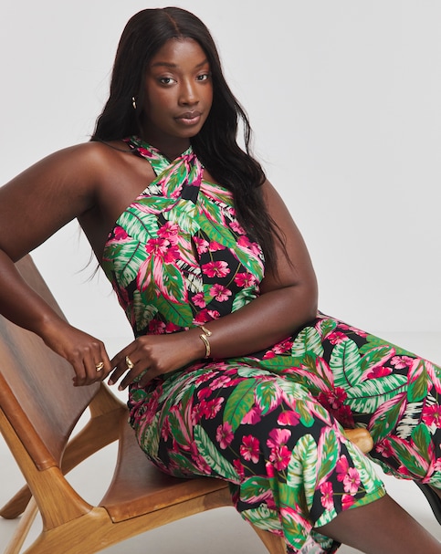 Tropical Print Halter Neck Jumpsuit
