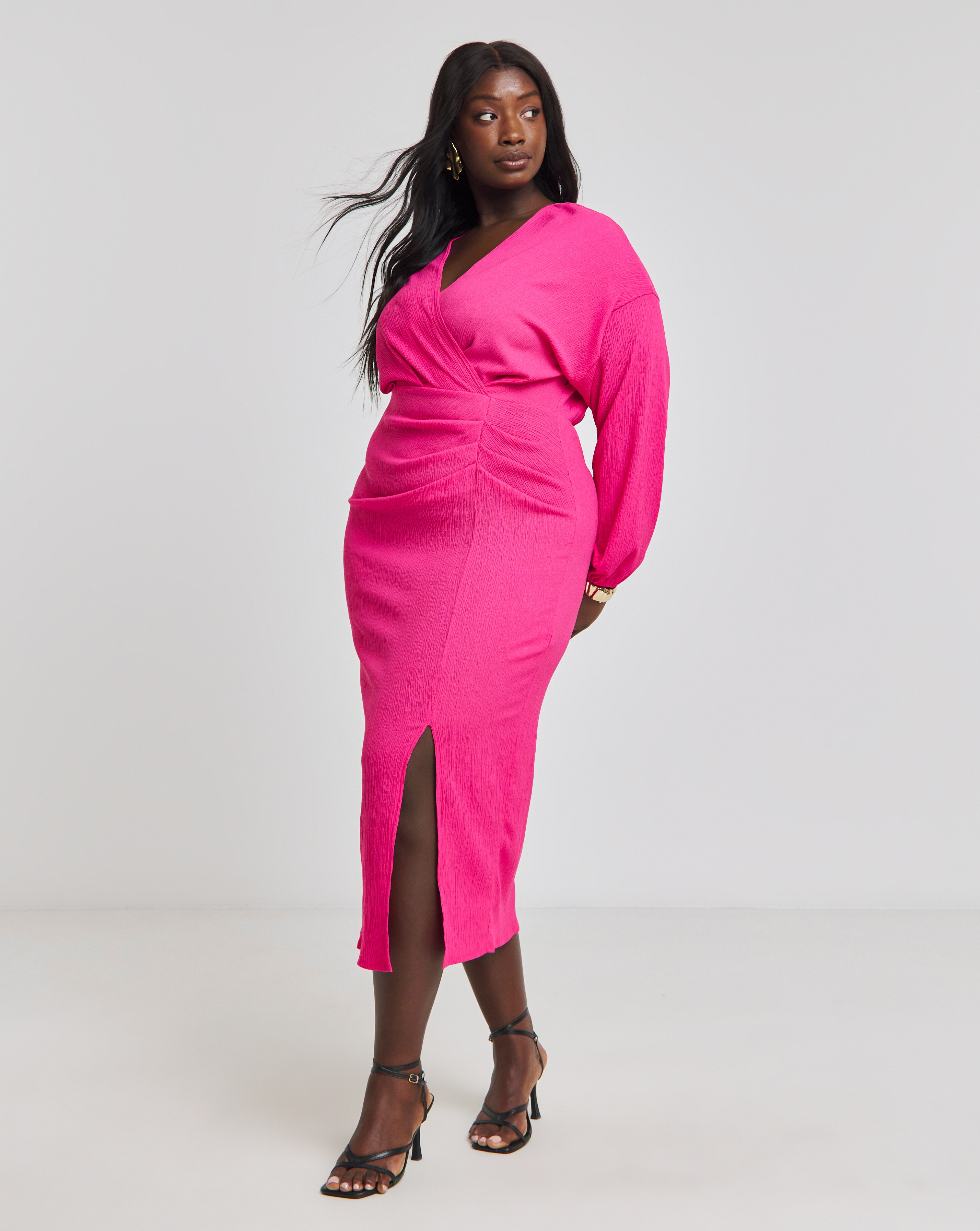 Textured Jersey Ruched Midi Dress