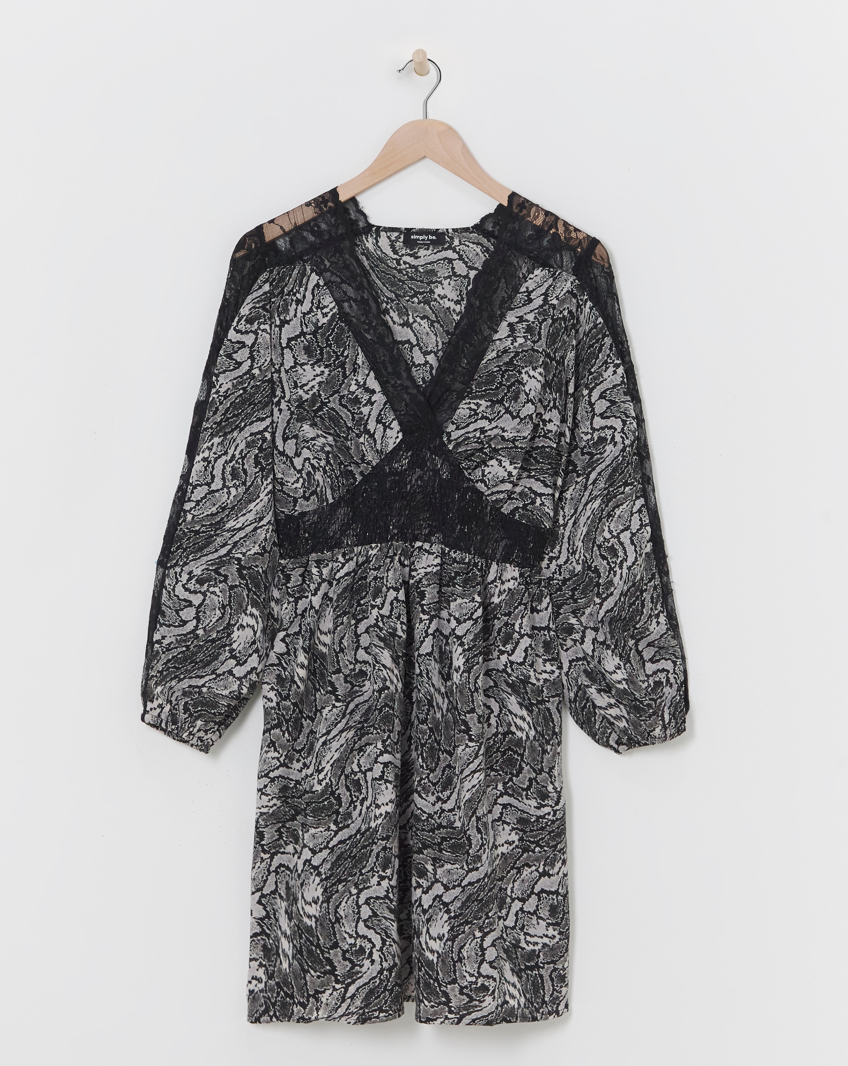 Lace Insert Skater With Shirred Waist