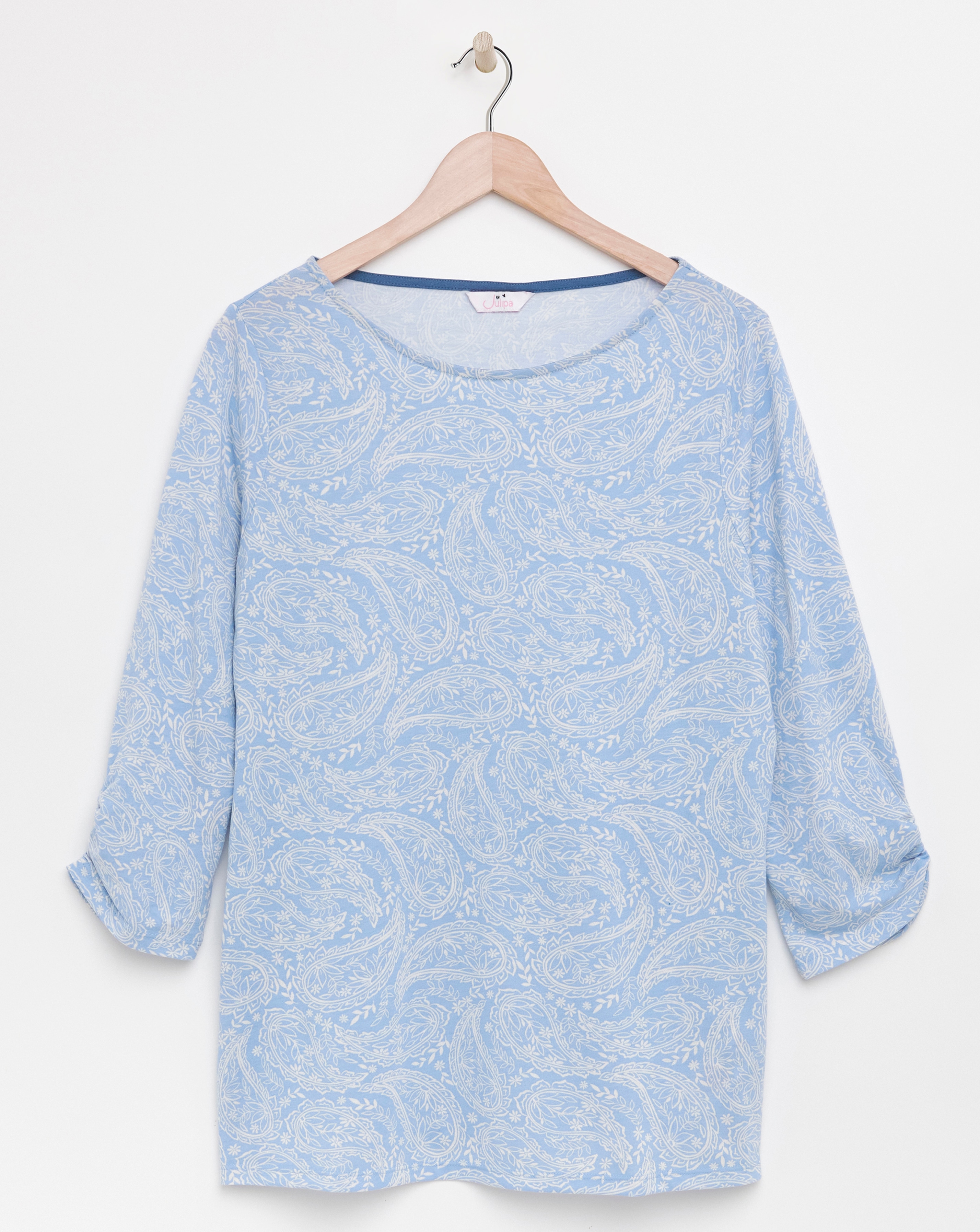 Julipa Ruched Sleeve Boat Neck T-Shirt