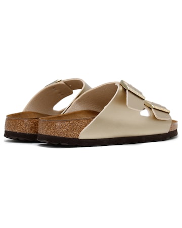 Birkenstock Arizona Birko-Flor Gold Two Bar Mules Narrow Width