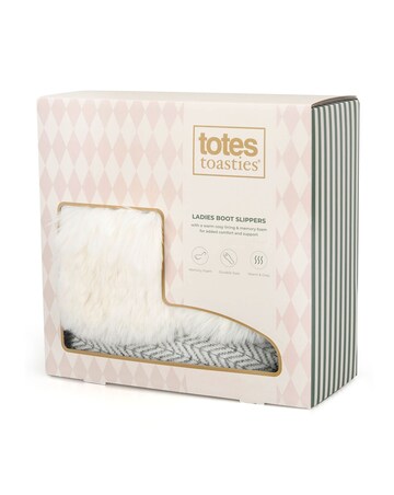 totes Womens Patterned Knit Boot Slippers with Faux Fur Cuff
