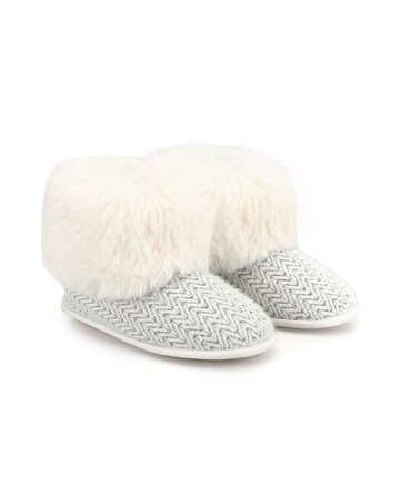 totes Womens Patterned Knit Boot Slippers with Faux Fur Cuff