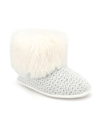 totes Womens Patterned Knit Boot Slippers with Faux Fur Cuff