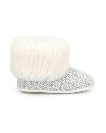 totes Womens Patterned Knit Boot Slippers with Faux Fur Cuff
