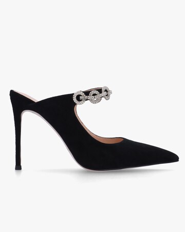 Daniel Studio Mary Black Suede Embellished Heeled Mule Court Shoes Standard Fit
