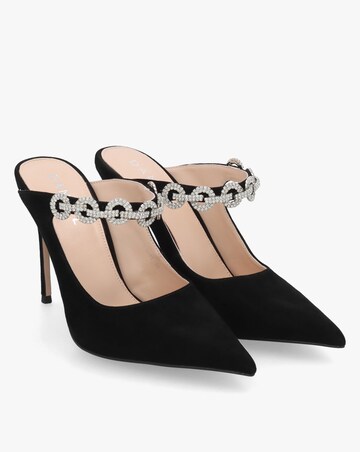 Daniel Studio Mary Black Suede Embellished Heeled Mule Court Shoes Standard Fit