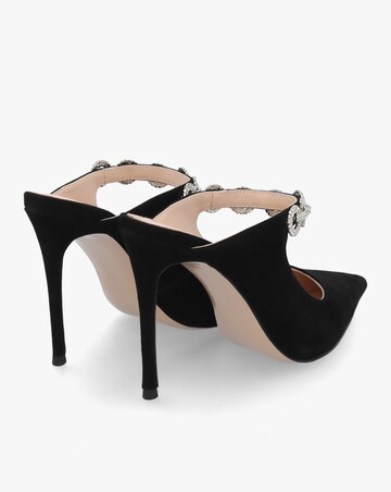 Daniel Studio Mary Black Suede Embellished Heeled Mule Court Shoes Standard Fit