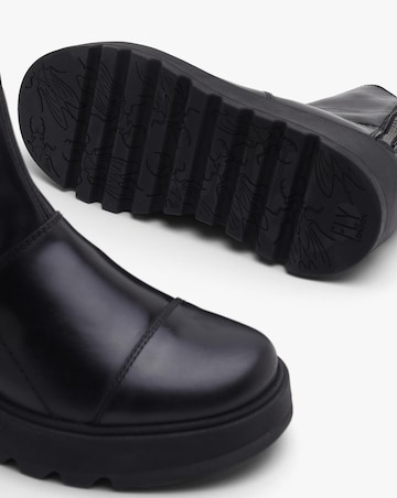 Fly London Tarp Black Leather Low Wedge Ankle Boots Standard Fit