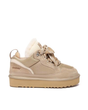 EVERAU Marbled Lace up Platform Boots in Sand