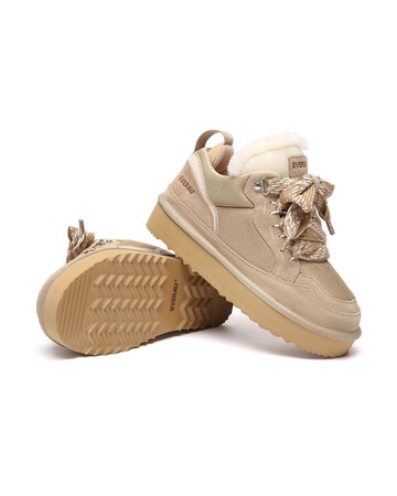 EVERAU Marbled Lace up Platform Boots in Sand