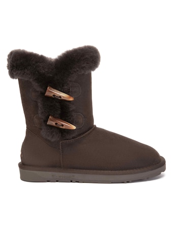 EVERAU Stork Horn Toggle button Short Boots in Chocolate