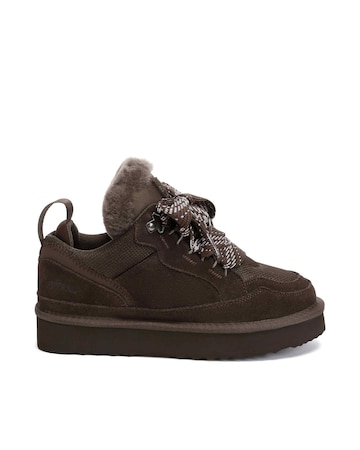 EVERAU Marbled Lace up Platform Boots in Chocolate