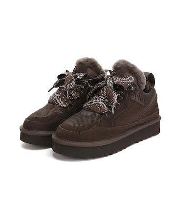 EVERAU Marbled Lace up Platform Boots in Chocolate