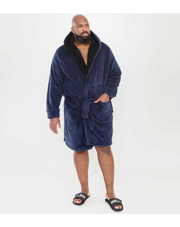 D555 Big & Tall Newquay-2 Super Soft Dressing Gown with Hood - Navy