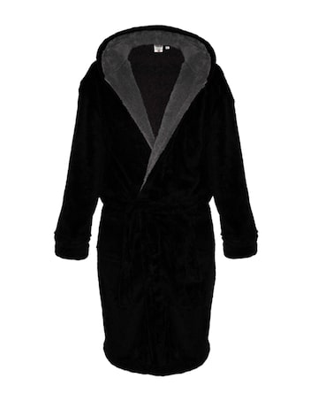 D555 Big & Tall Newquay-1 Super Soft Dressing Gown with Hood - Black