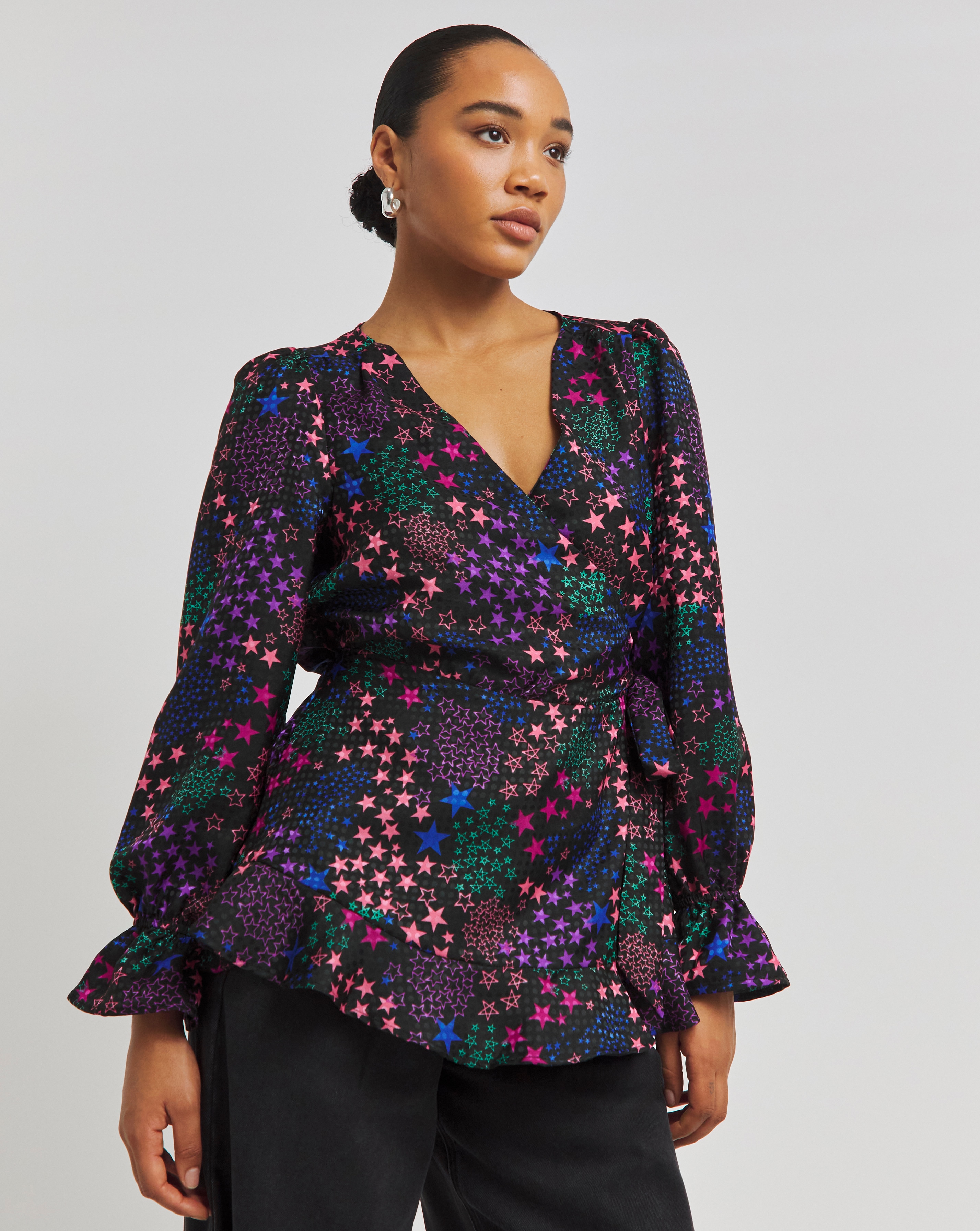 Star Jacquard Wrap Blouse