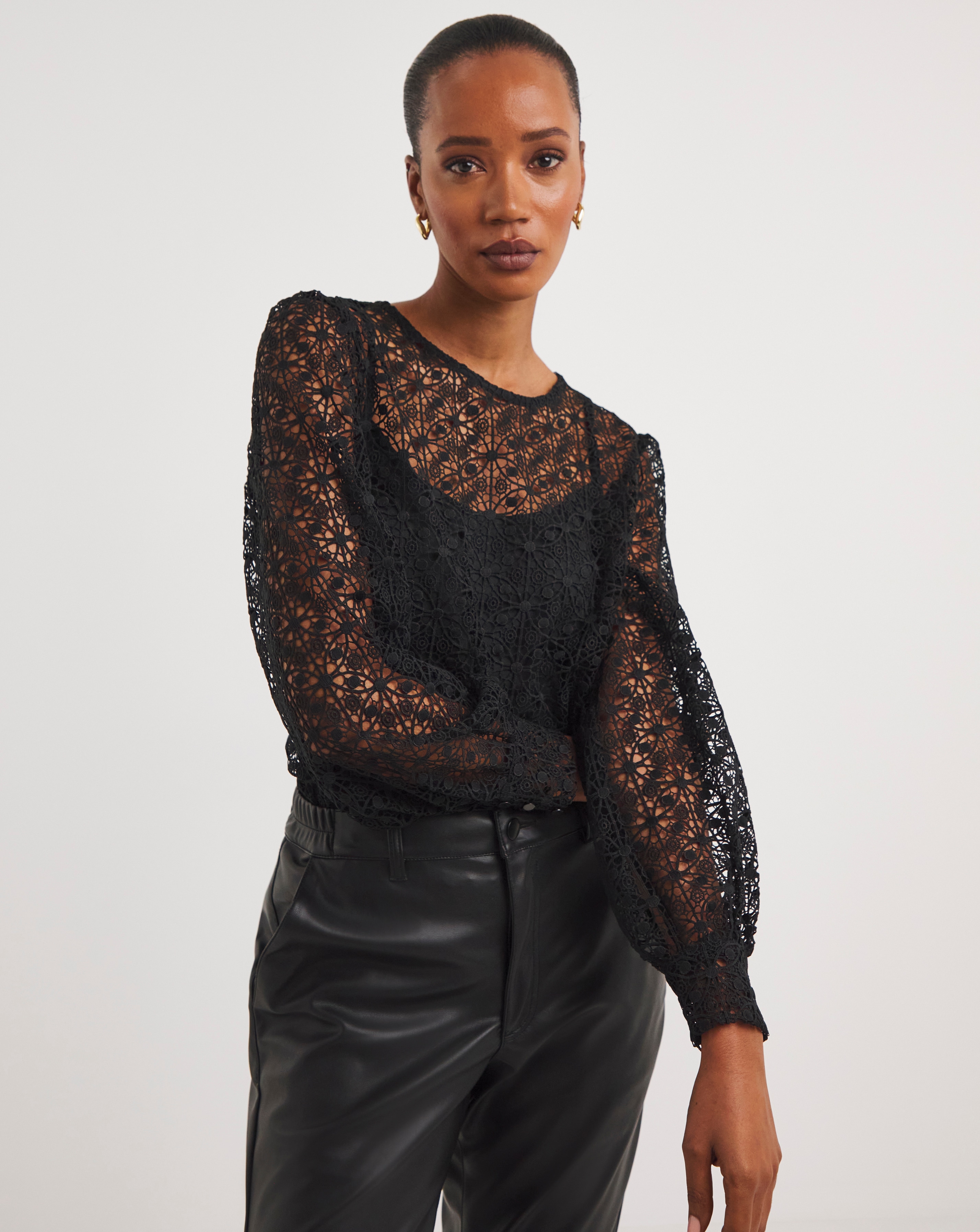 Volume Sleeve Lace Top