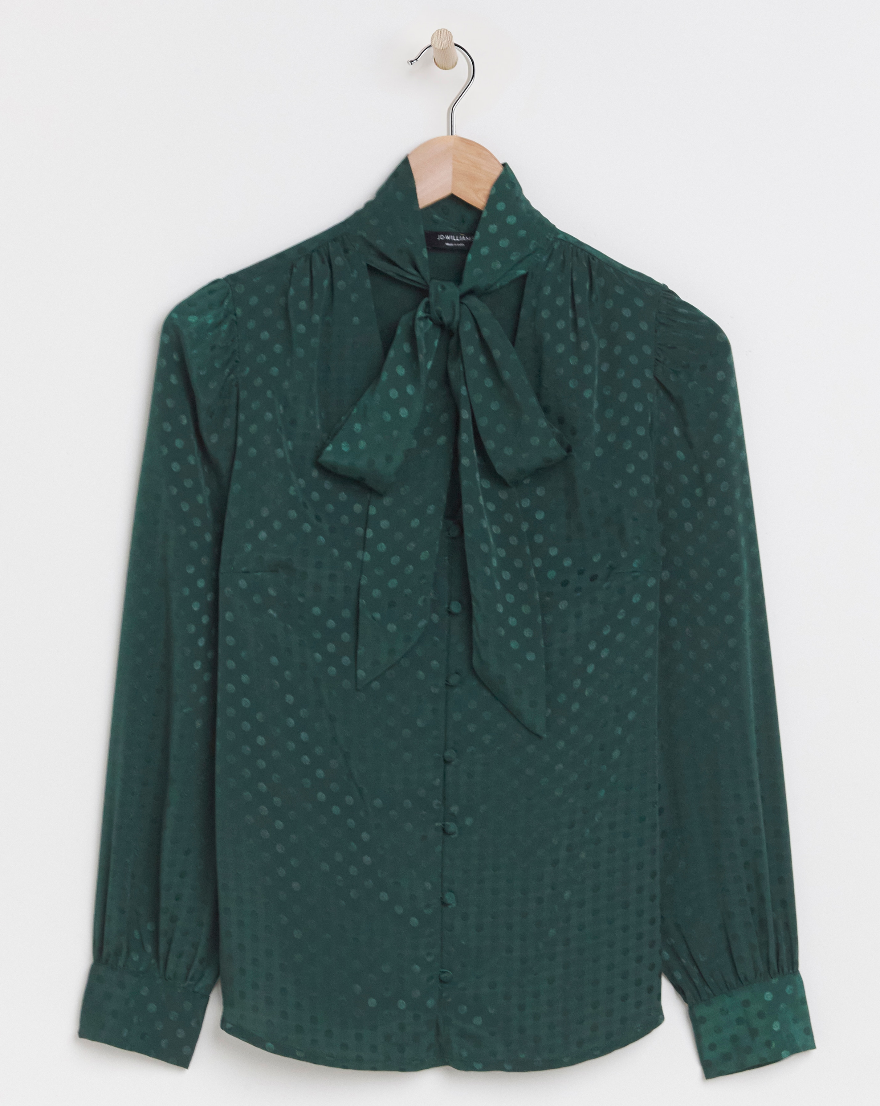 Jacquard Spot Tie Neck Blouse