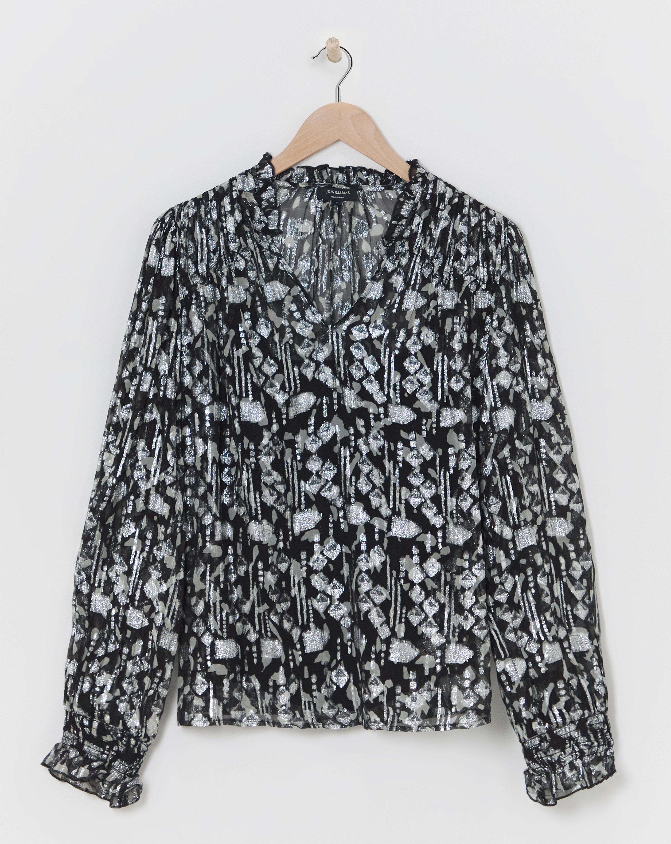 V Neck Metallic Jaquard Blouse