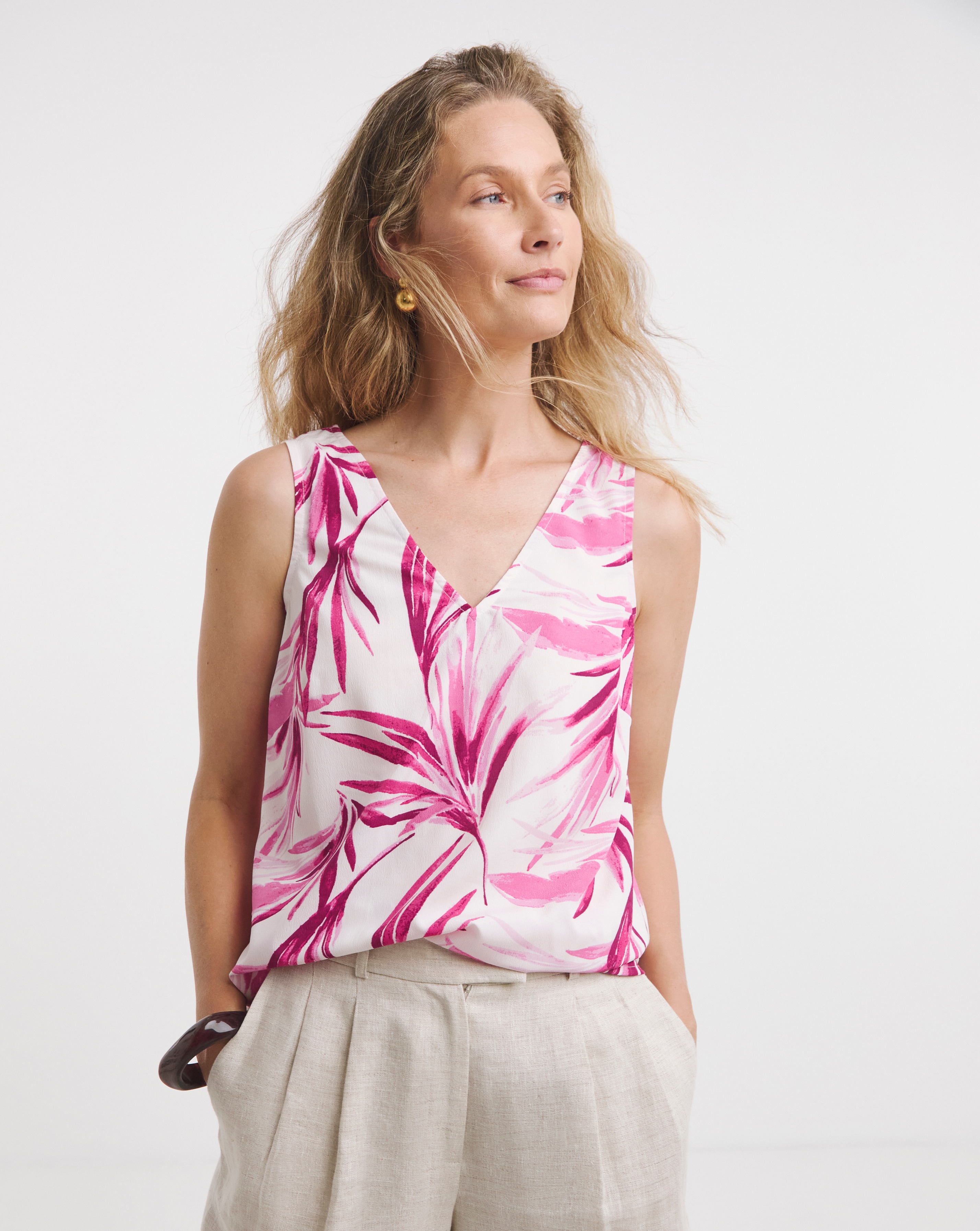 Printed V Neck Woven Vest