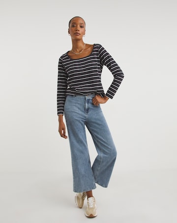 White and Black Stripe Value Cotton Stripe Square Neck Top