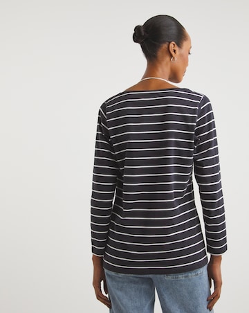 White and Black Stripe Value Cotton Stripe Square Neck Top