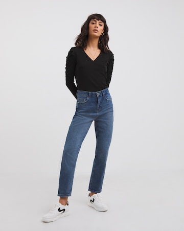 Black Ruched Shoulder Long Sleeve Top