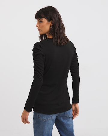 Black Ruched Shoulder Long Sleeve Top