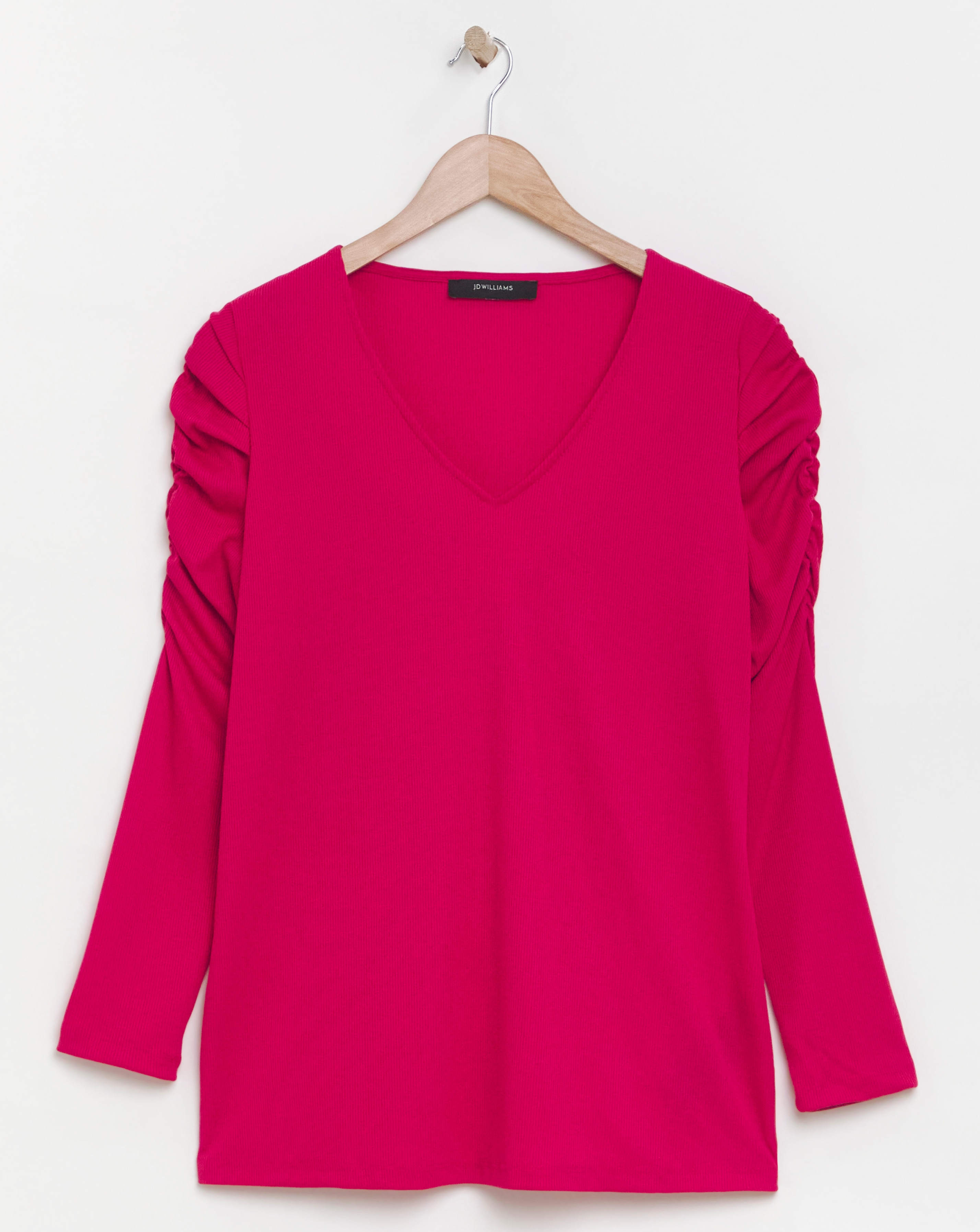 Ruched Shoulder Cerise Long Sleeve Top