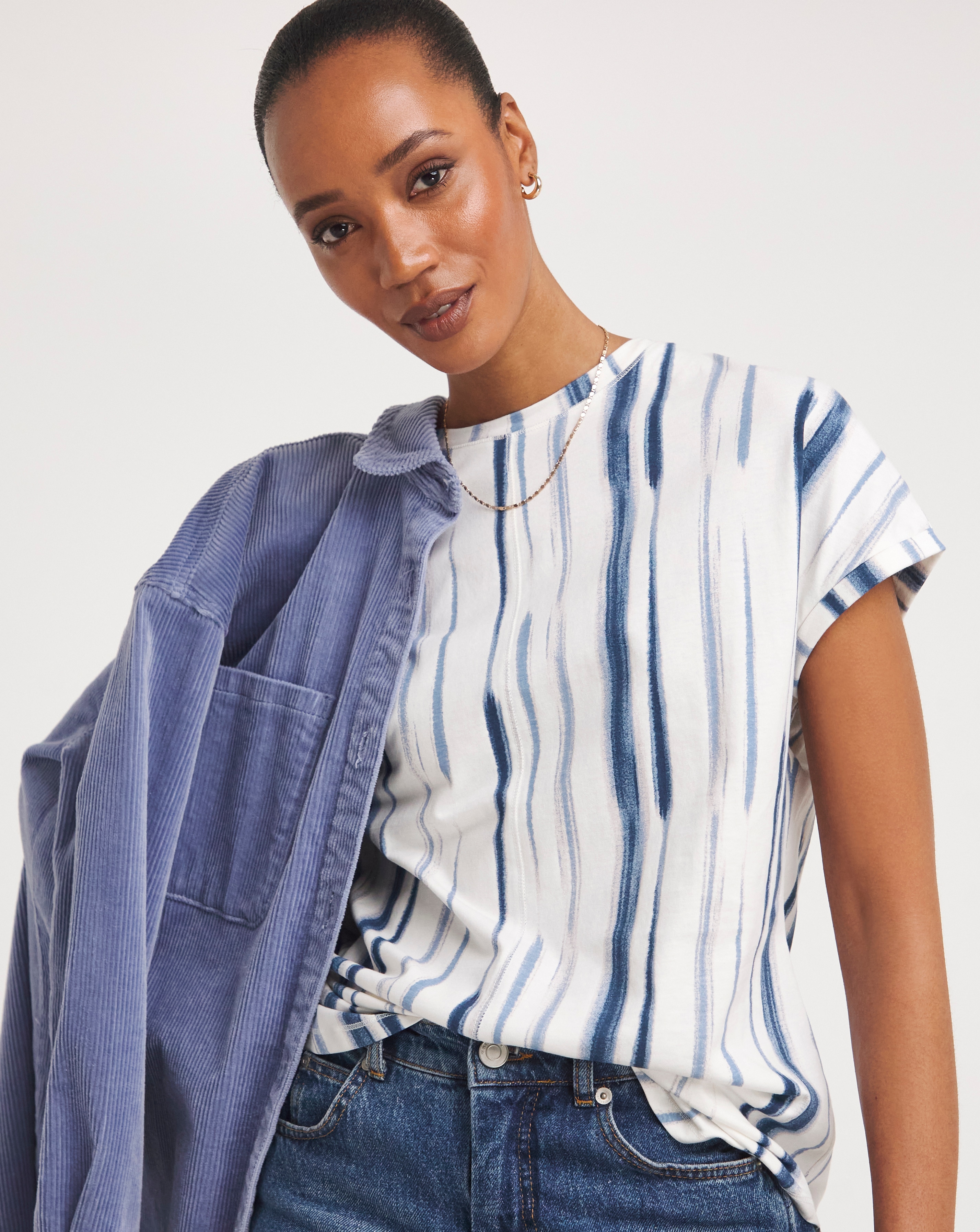 Multi Relaxed Short Sleeve Longline Top