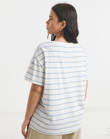 Simply Be Blue Stripe Pure Cotton V Neck T-Shirt
