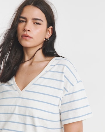Simply Be Blue Stripe Pure Cotton V Neck T-Shirt