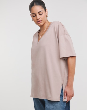Simply Be Mocha Oversized Slouchy V Neck T-Shirt
