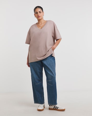 Simply Be Mocha Oversized Slouchy V Neck T-Shirt