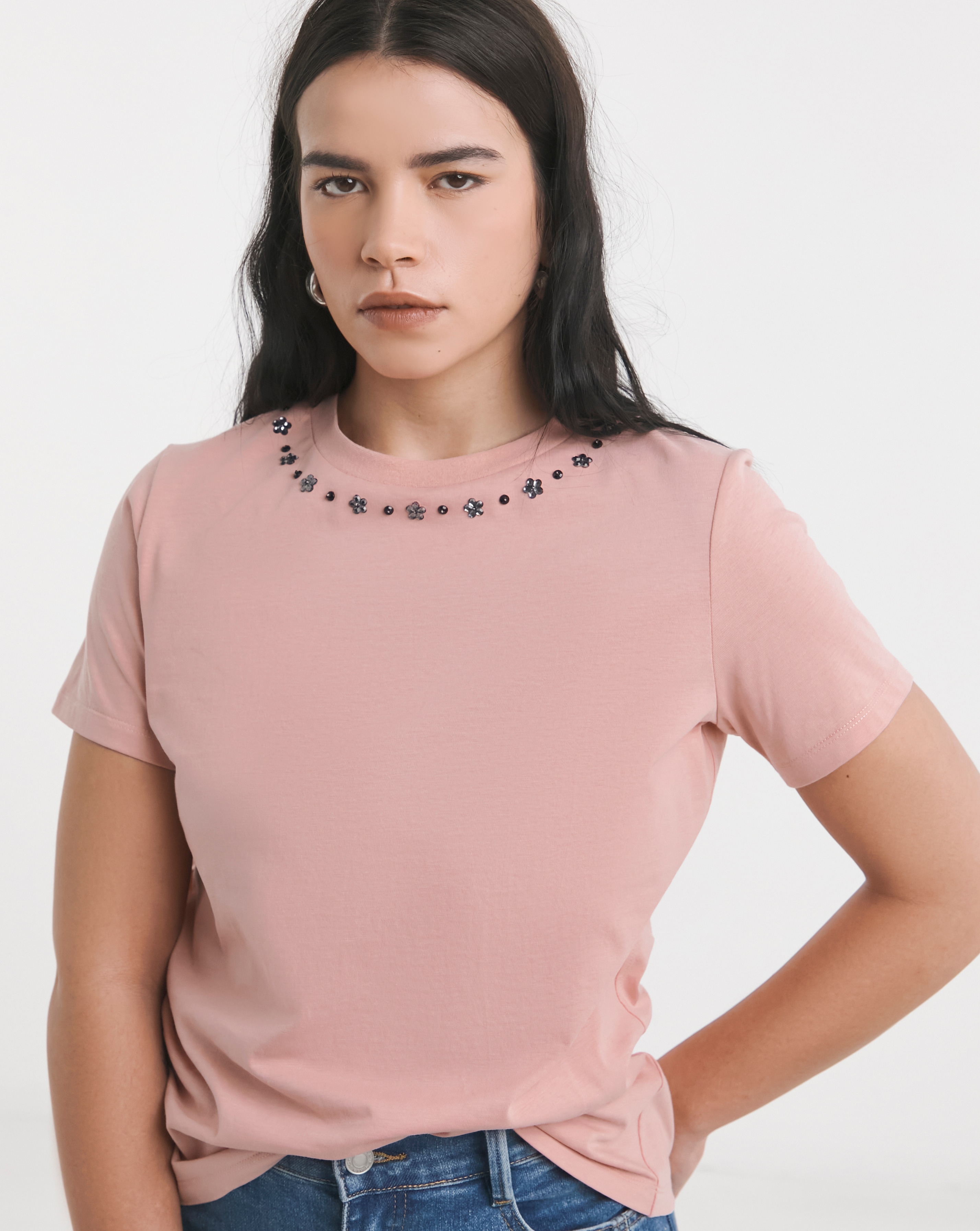 Simply Be Embellished Neckline T-Shirt