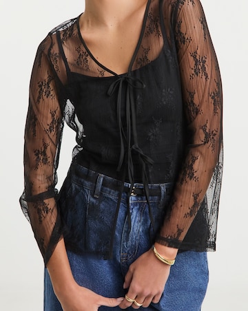 Simply Be Black Lace Tie Front Cardi