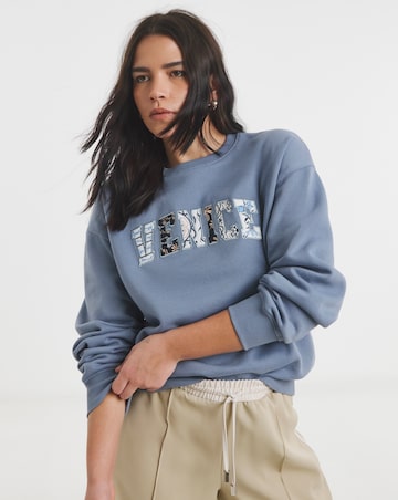 Simply Be Blue Venice Embroidered Graphic Sweatshirt