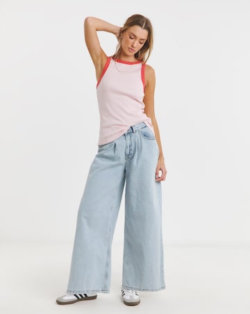 Pink Ribbed High Neck Tank