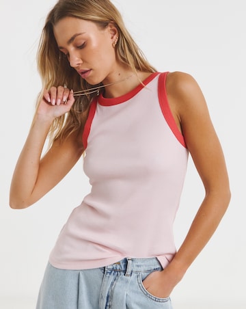 Pink Ribbed High Neck Tank