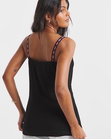 Simply Be Black & Pink Lace and Ribbon Trim Tank Top