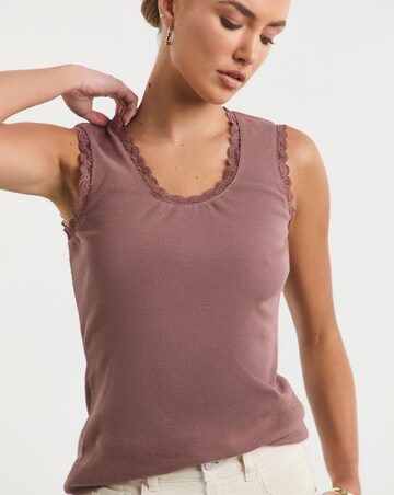 Simply Be Mocha Tank Top with Lace Trim