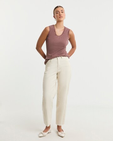 Simply Be Mocha Tank Top with Lace Trim