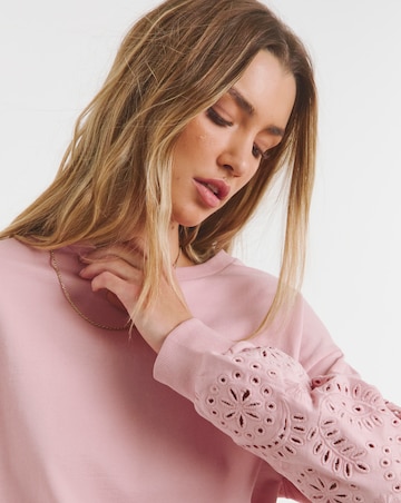 Simply Be Pink Cut Work Sleeve Sweatshirt