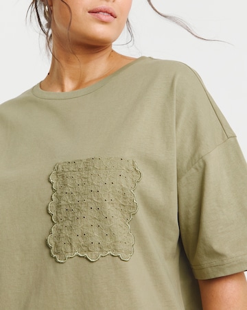 Simply Be Khaki Broderie Pocket T-Shirt